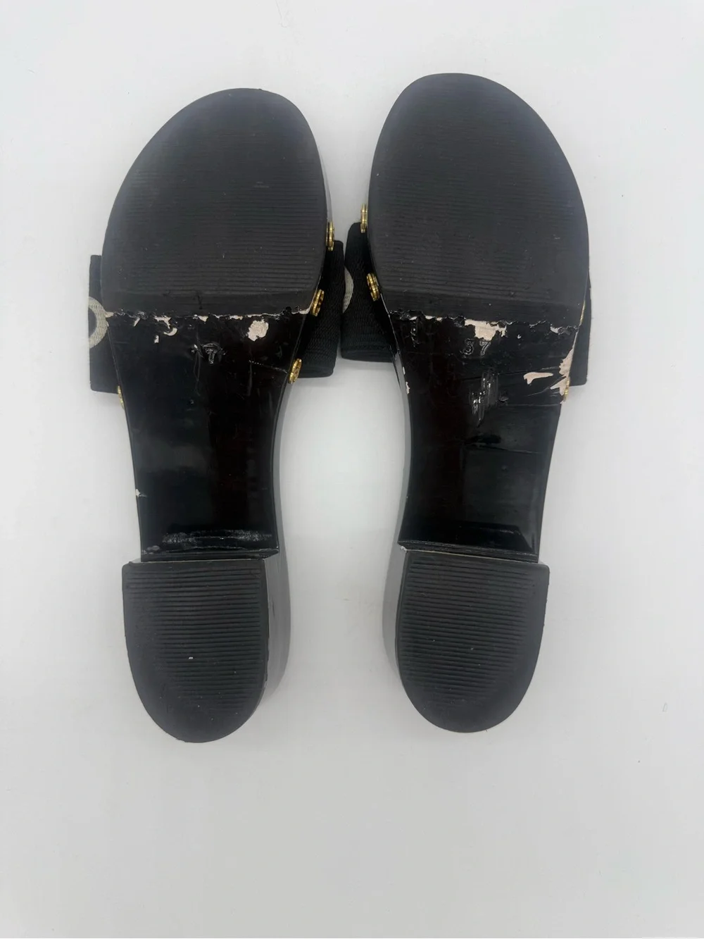 CHANEL Logo Band Platform Mules Clogs 37